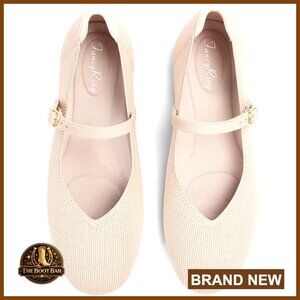 Knit Mary Jane Ballet Flats with Adjustable Strap, Comfortable Work Shoes